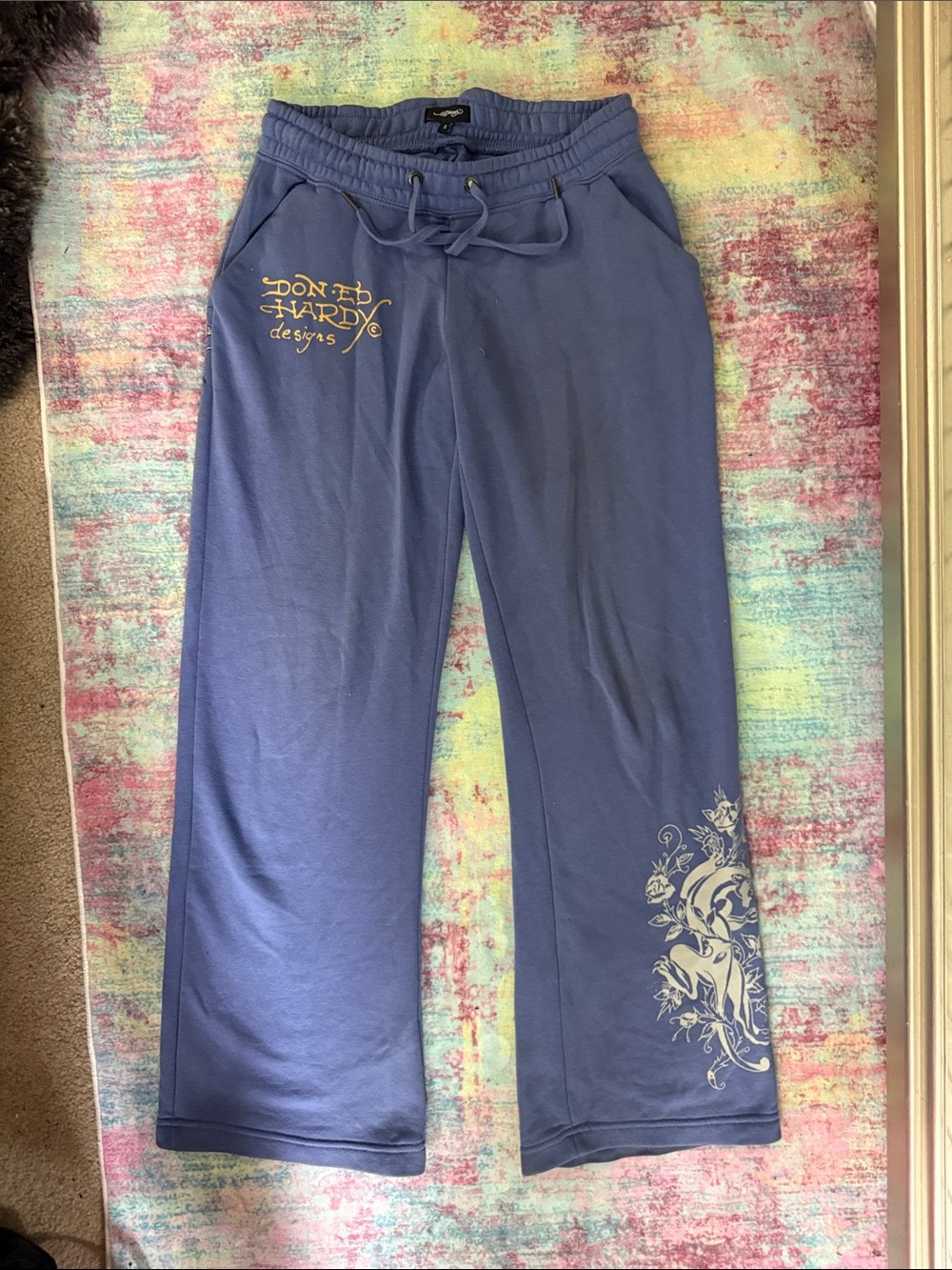 Ed Hardy Blue Girls' Logo Joggers with Floral Graphic